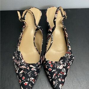 Talbots Chic Black Floral Slingback Heels